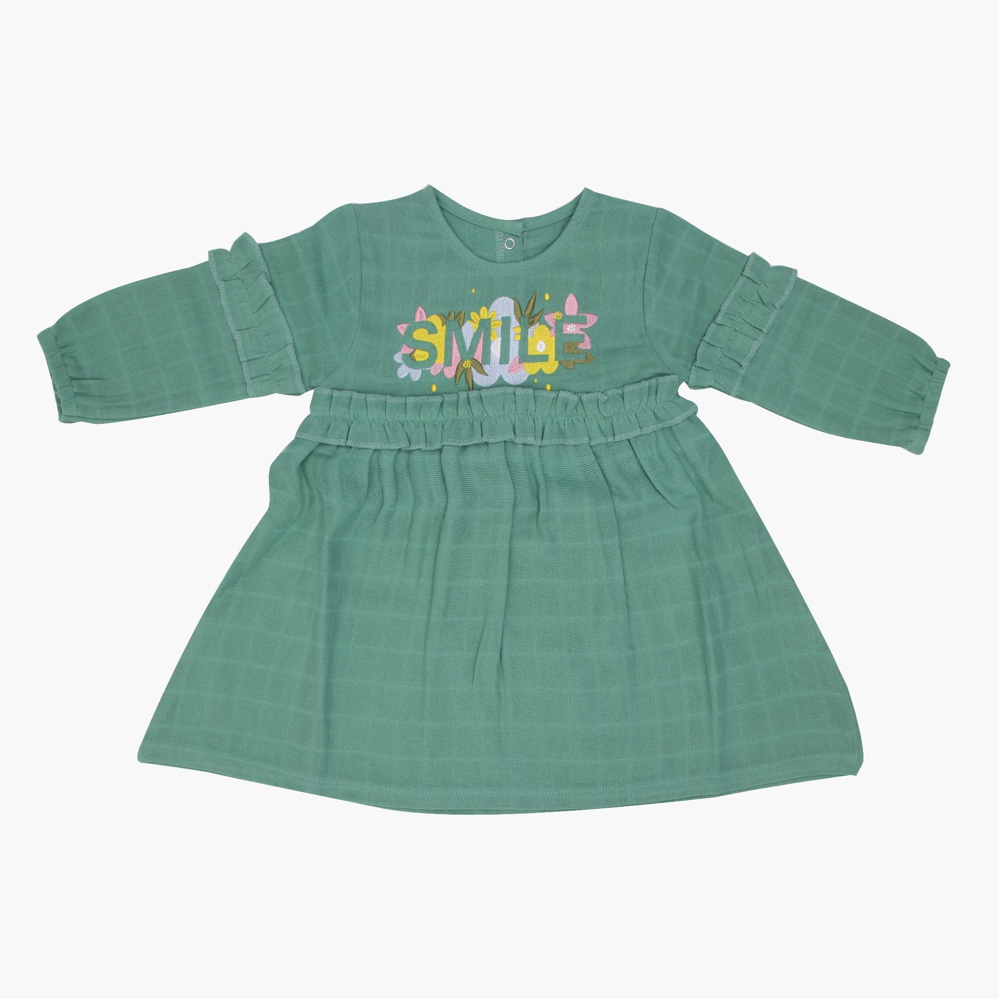Minty Charm Full Sleeve Muslin Frock For 6 Months to 5 years