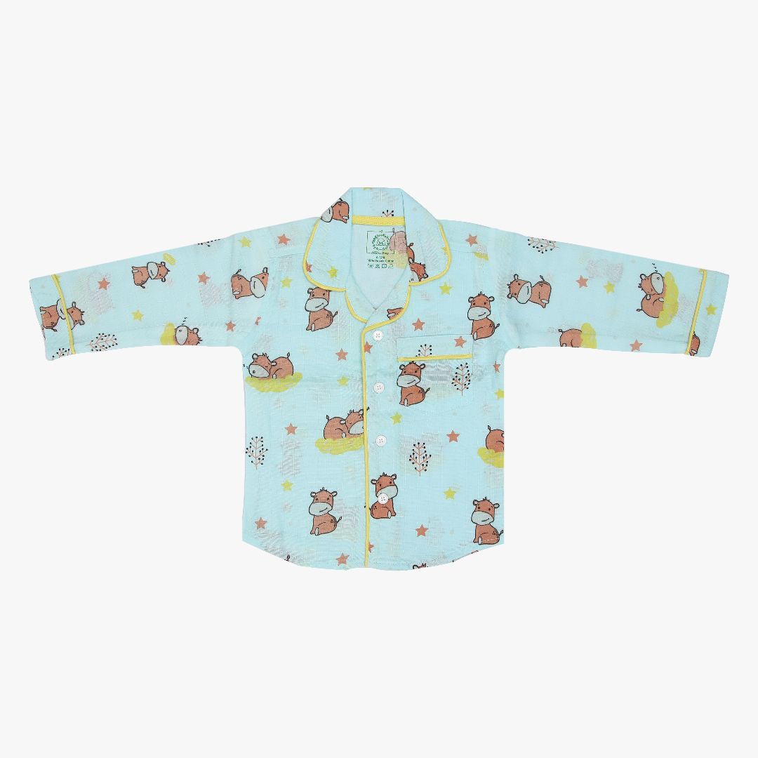 Sleepy Hippo - Muslin Full Sleeve Sleep Suit for babies and kids (Unisex)