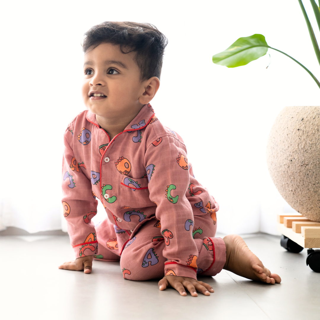 Alpha Dino - Muslin Full Sleeve Sleep Suit for babies and kids (Unisex)