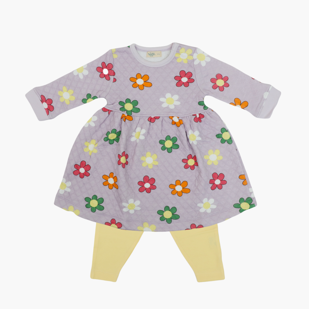 Snuggle Puff Quilted Full sleeve Frock and pants for girls