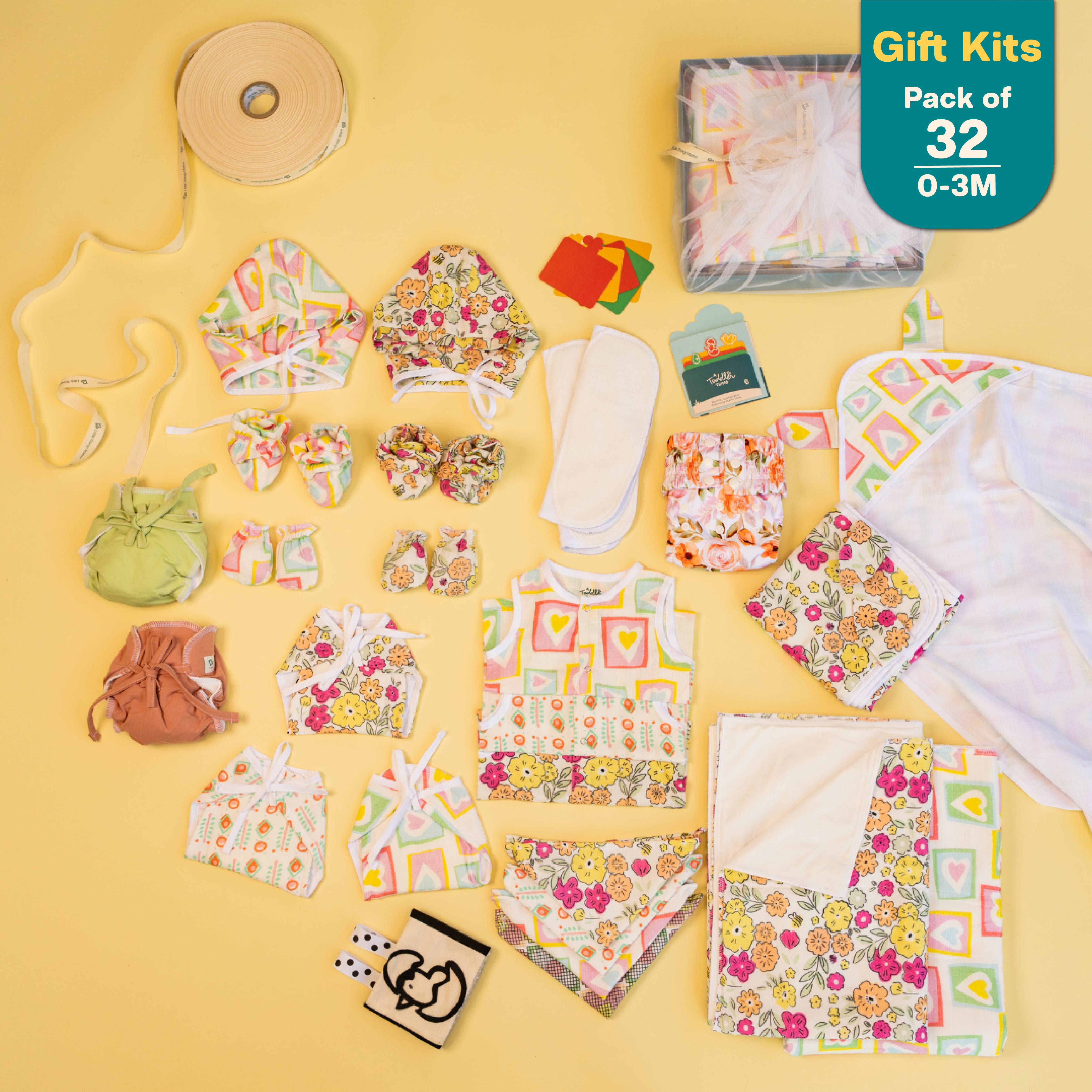 Hello Zoodle Shores - Muslin 32 Piece Baby Shower Kit