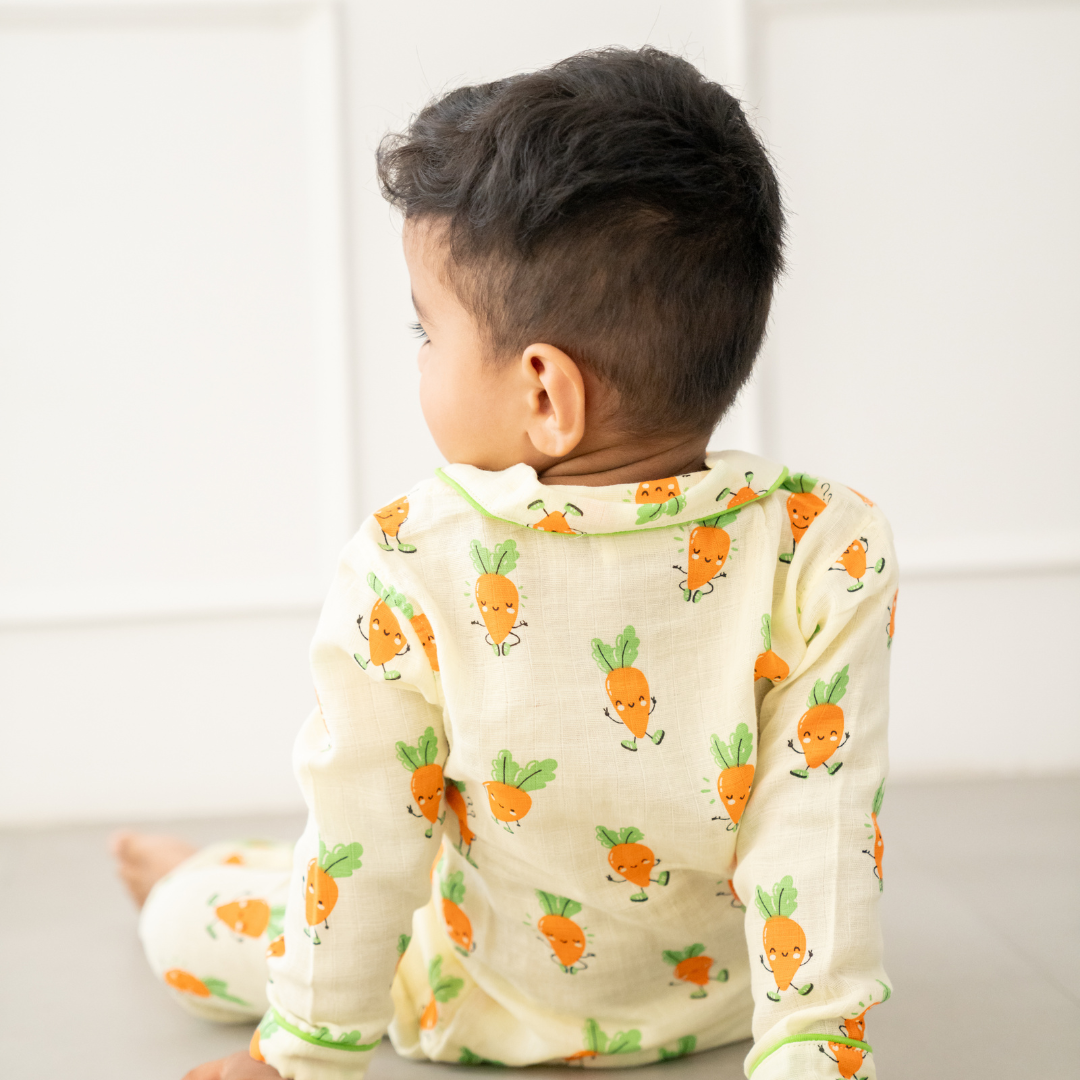 Carrot Cuddles - Muslin Full Sleeve Sleep Suit for babies and kids (Unisex)