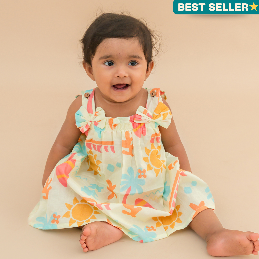 Sun & Surf - Mulmul Cotton Sleeveless Bow Frock