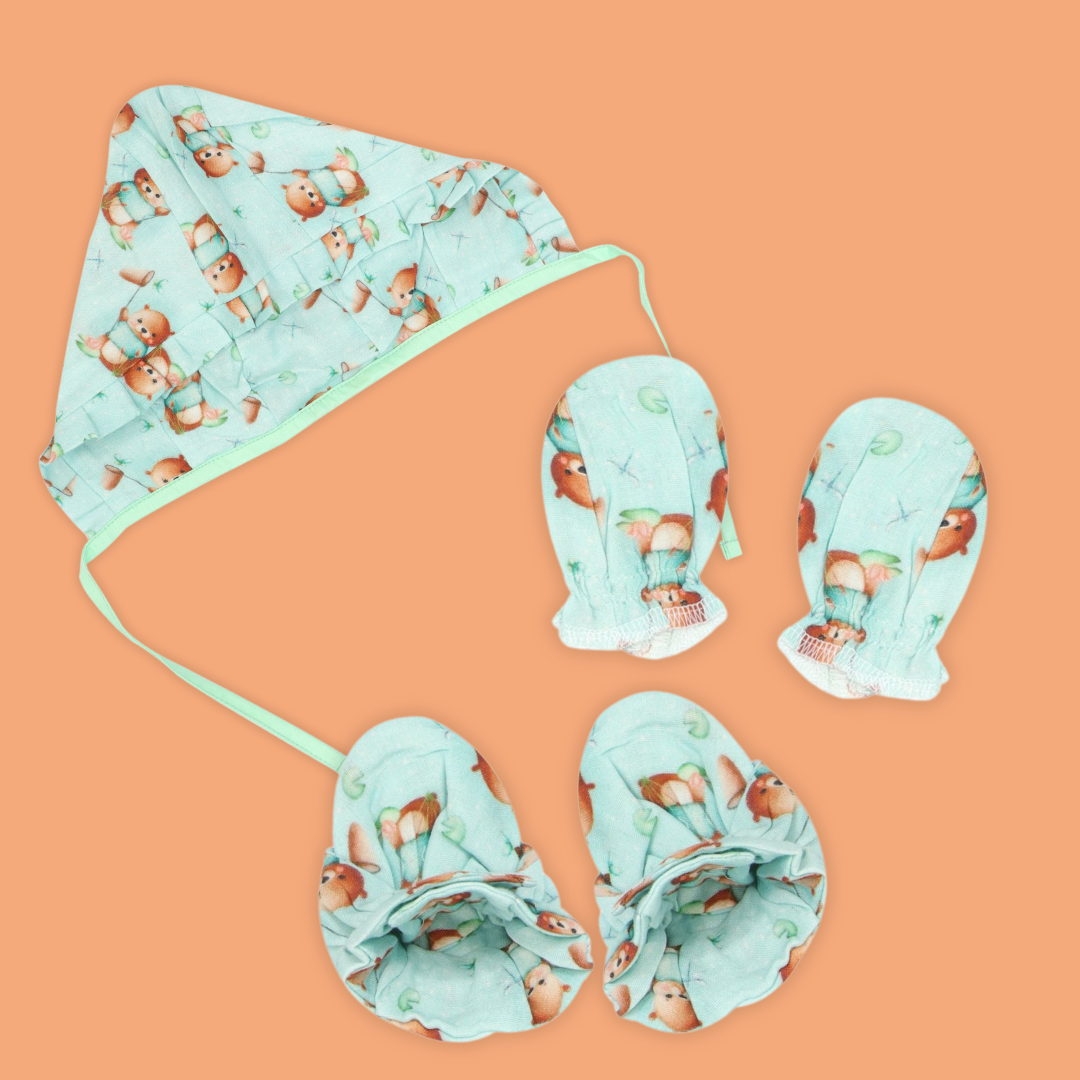 Fishing Fun - Muslin Cap, Mittens and Booties