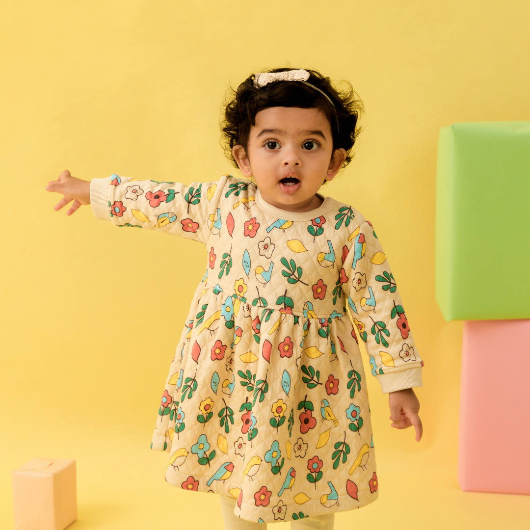 Zoom Zoom - Quilted Full sleeve Frock and pants for girls