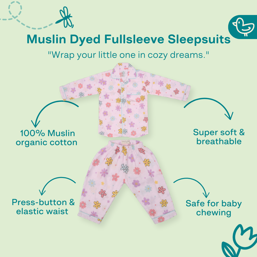Flower Puff - Muslin Full Sleeve Sleep Suit for babies and kids (Unisex)
