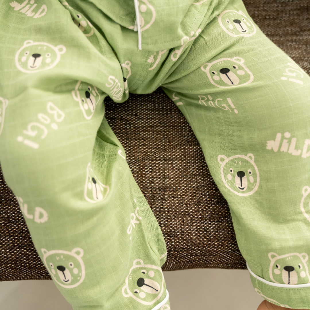 Fuzzy Bear - Muslin Full Sleeve Sleep Suit for babies and kids (Unisex)