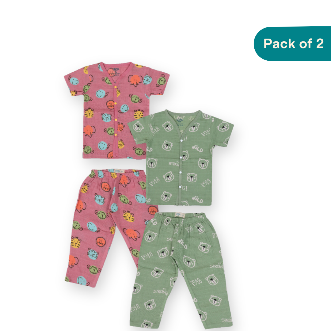 Jungle Jumble (Pack of 2) - Muslin Sleep Suit for babies and kids (Unisex)