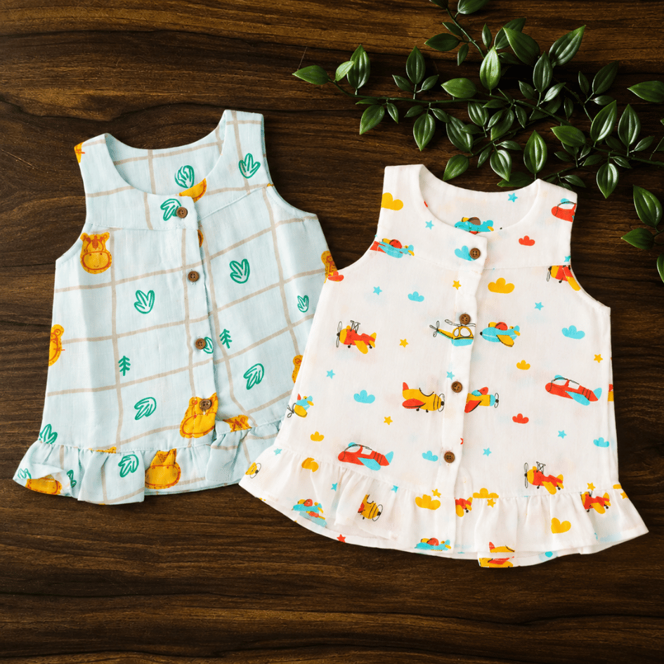 Wild Hopper - Muslin Sleeveless A-Line Frock (Pack of 2)
