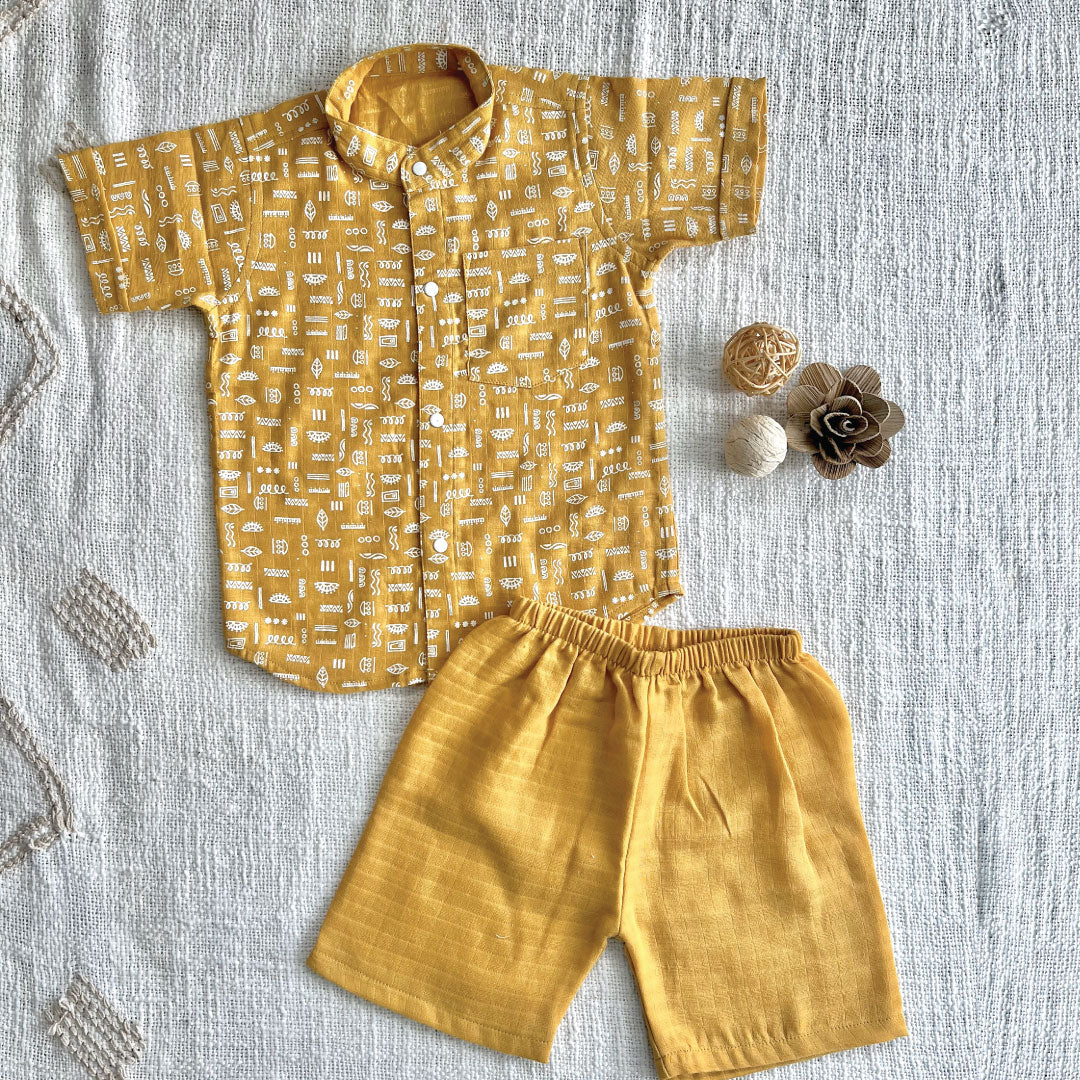 Collared Co-ord sets for kids -  Mustard