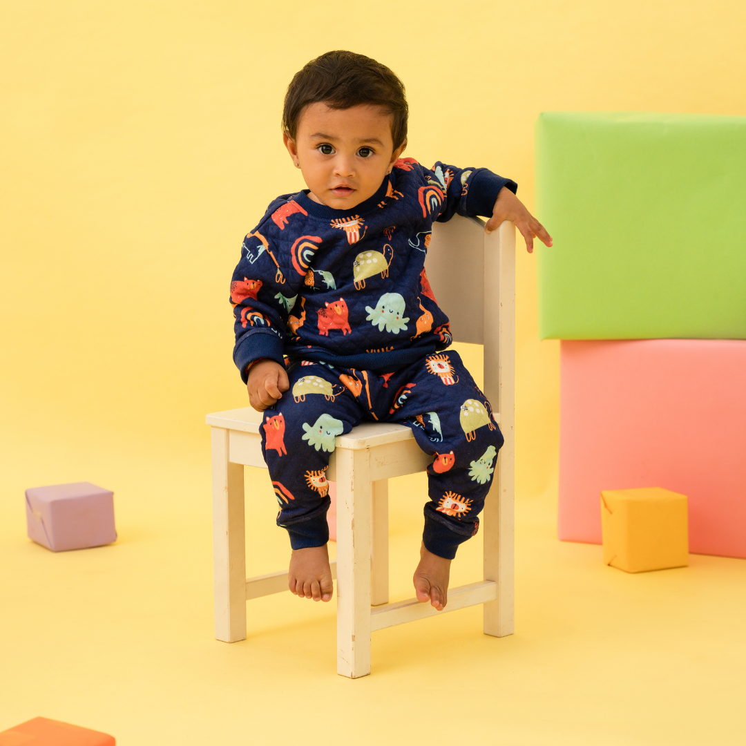 Cuddle Monster - Quilted Full sleeve top and pants for kids