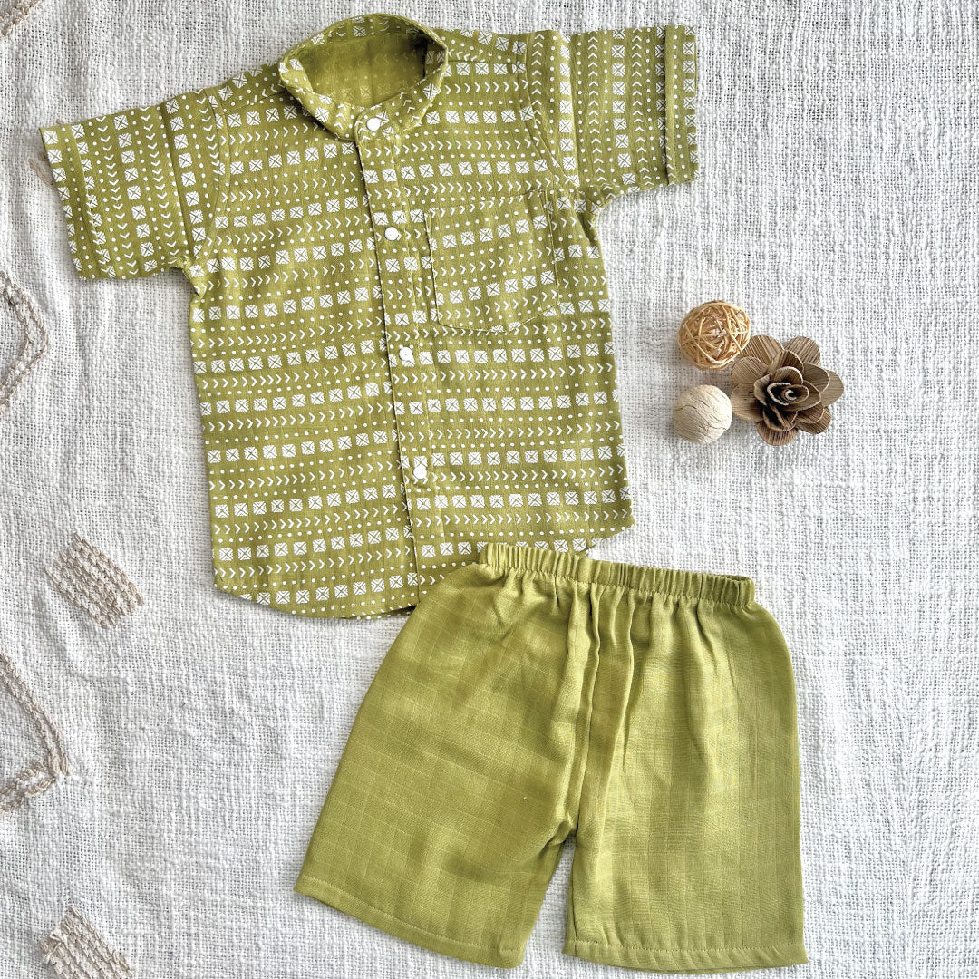 Collared Co-ord sets for kids - Olive