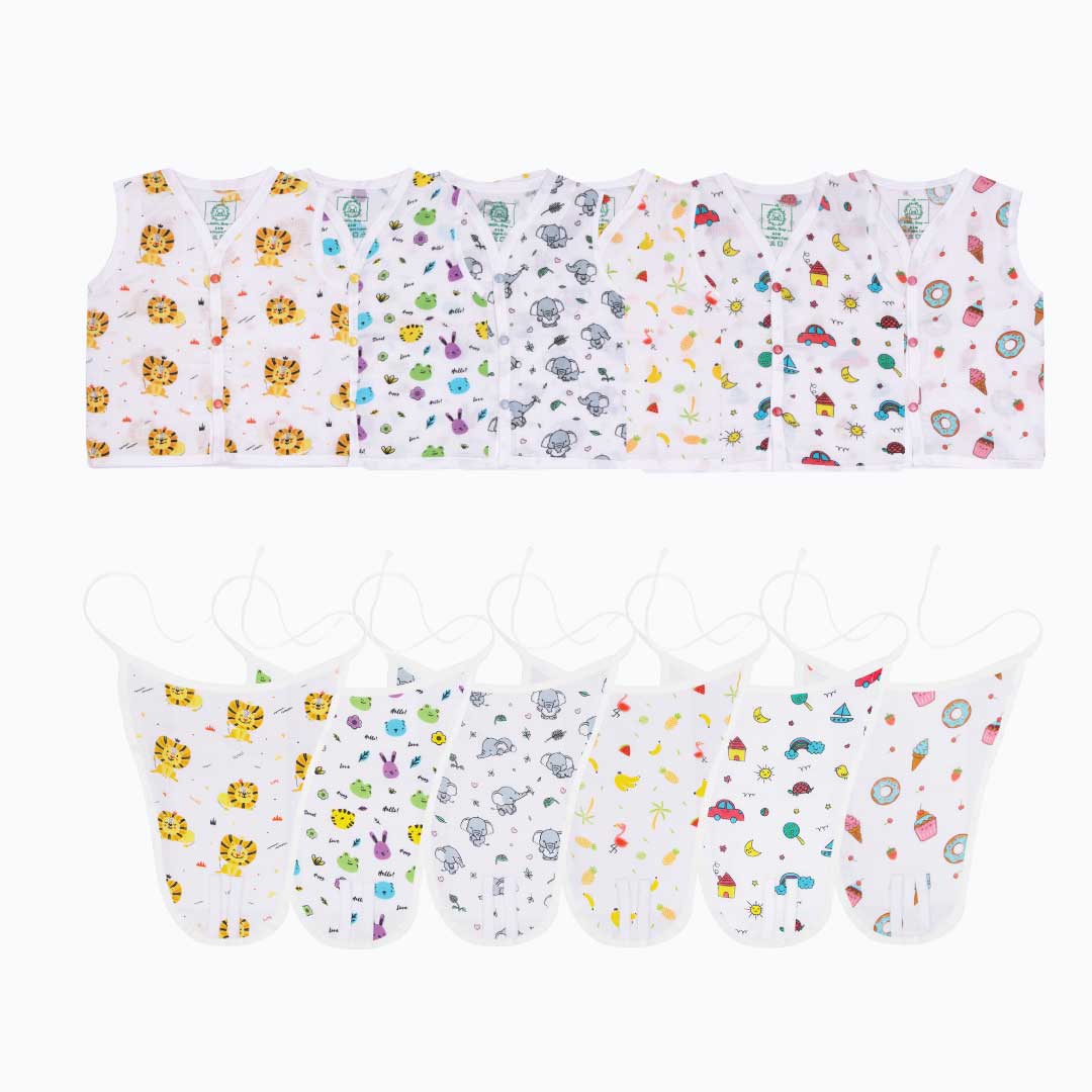 Muslin Matching Button Jablas and Nappies (6 Jablas & 6 Nappies) - Pack of 12 - Special Edition