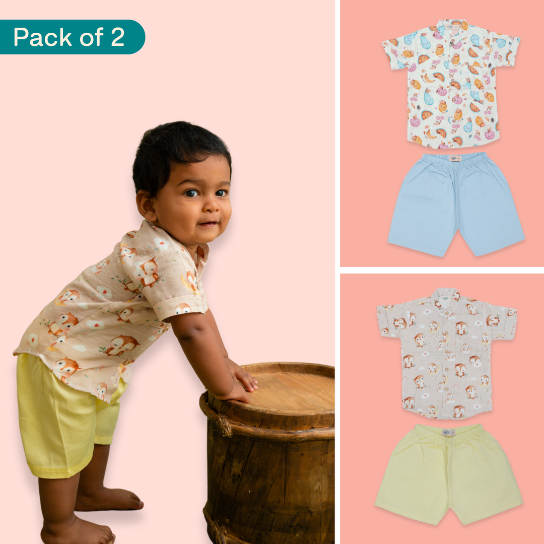 Juicy Owl - Muslin Top and Shorts for kids - Pack of 2