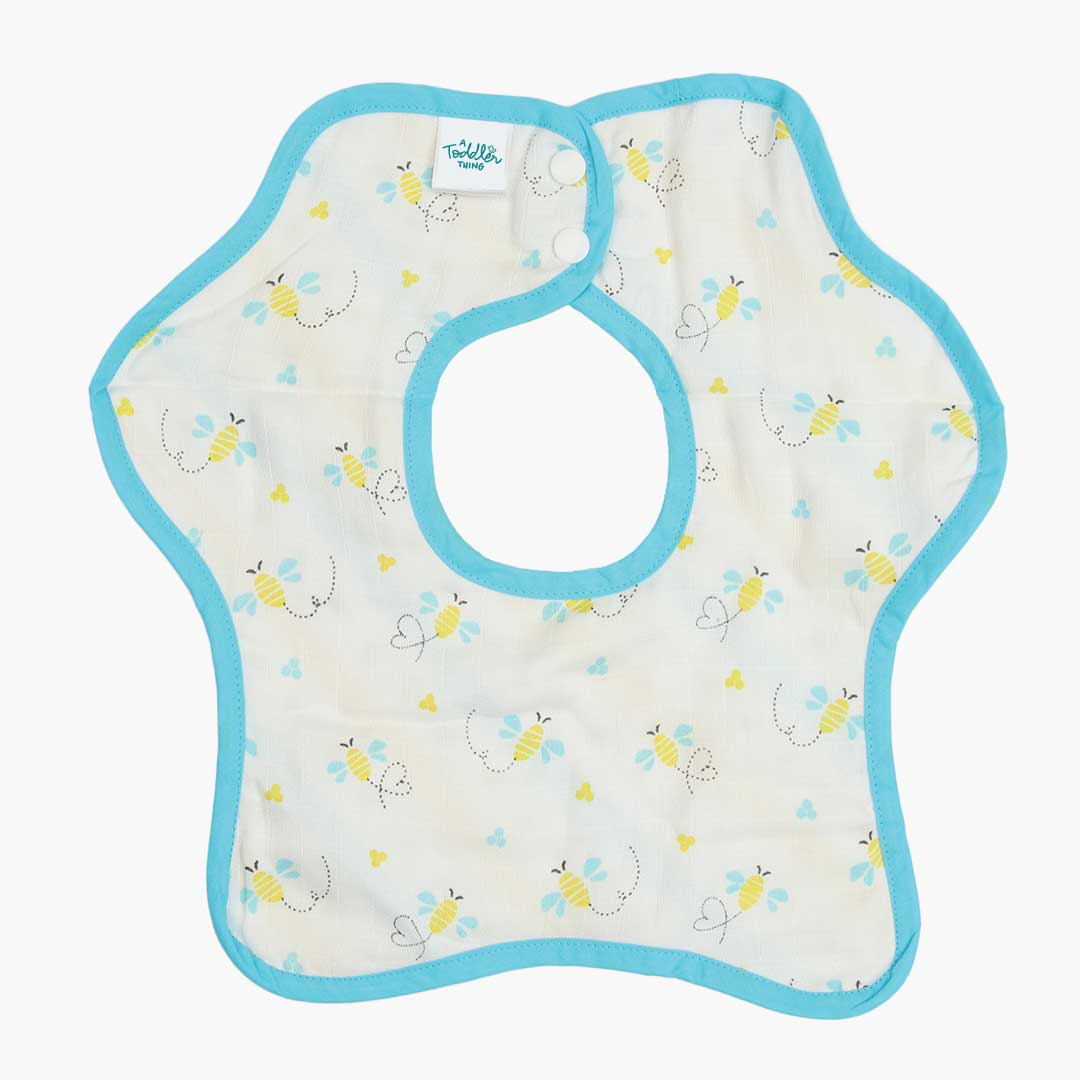 Buzzing bees  - Reversible Bib 0 To 12 Months (Organic Muslin Cotton)