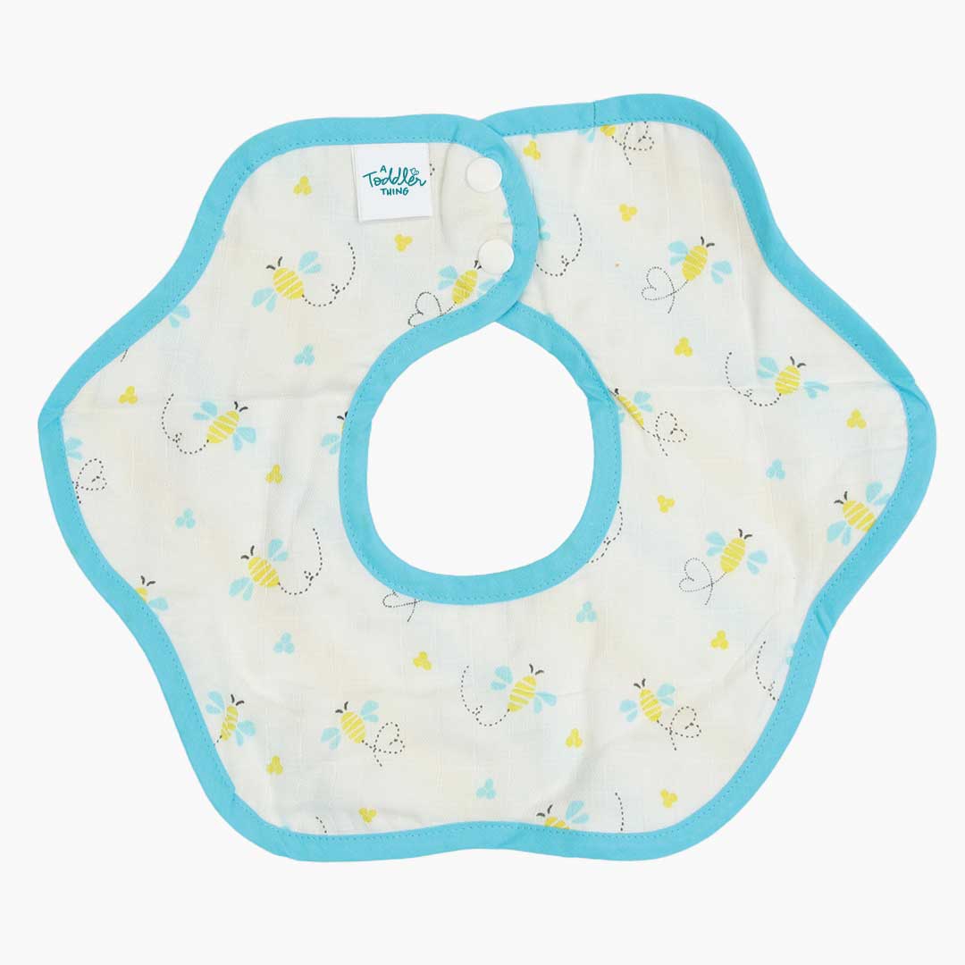 Buzzing bees Reversible Bib 0 To 12 Months (Organic Muslin Cotton) For Newborn