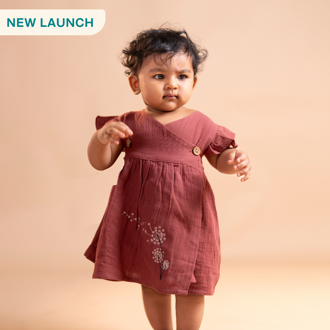 Brick Red - Muslin Dandelions Frill Frock