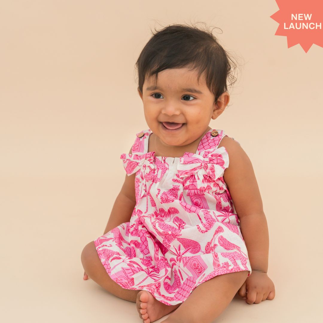 Sun & Surf - Mulmul Cotton Sleeveless Bow Frock