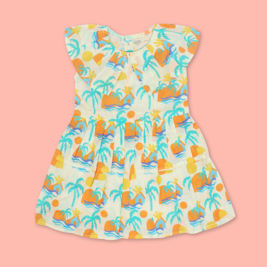 Breezy Leaf - Mulmul Cotton Frill Frock