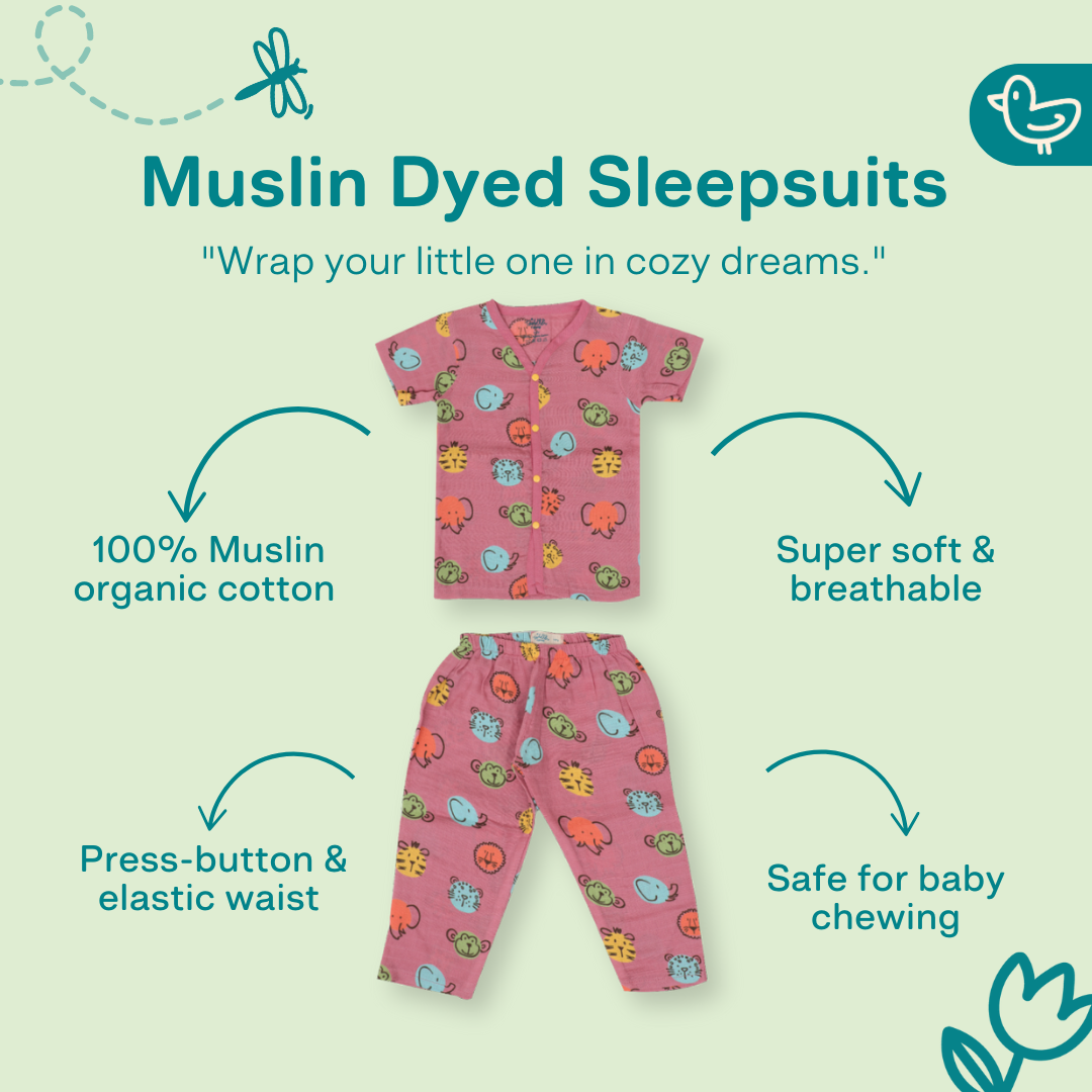 Muslin Colour Sleep Suits for babies and kids (Unisex)