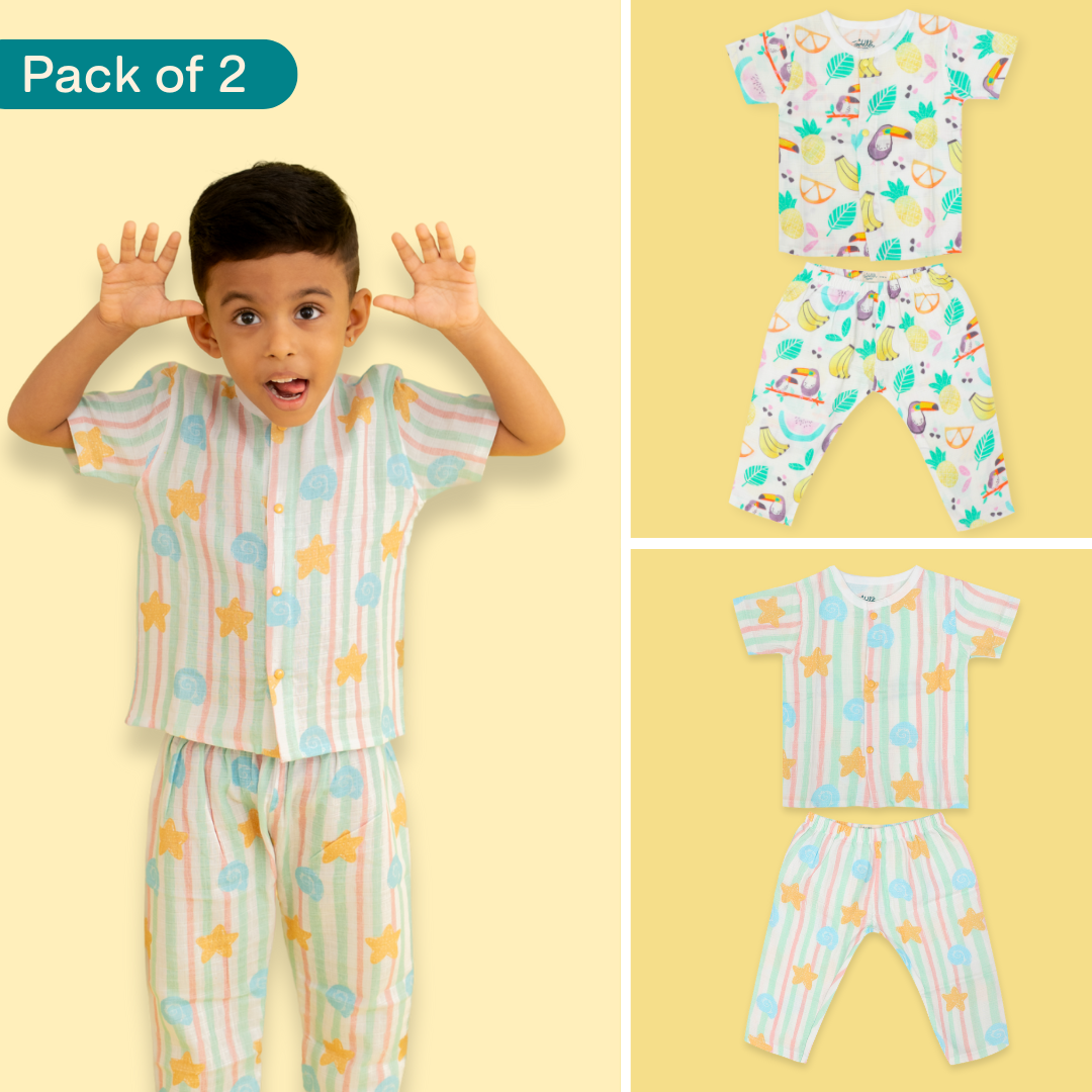 Seaside Punch - Muslin Sleep Suit for babies and kids (Unisex) - Pack of 2