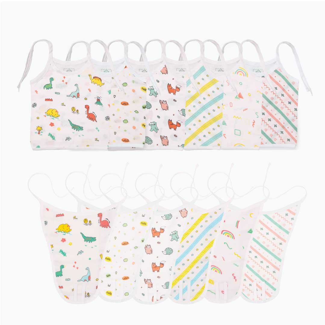 Muslin Matching Jablas and Nappies (6 + 6 Nappies) - Pack of 12 (Button and Knot)