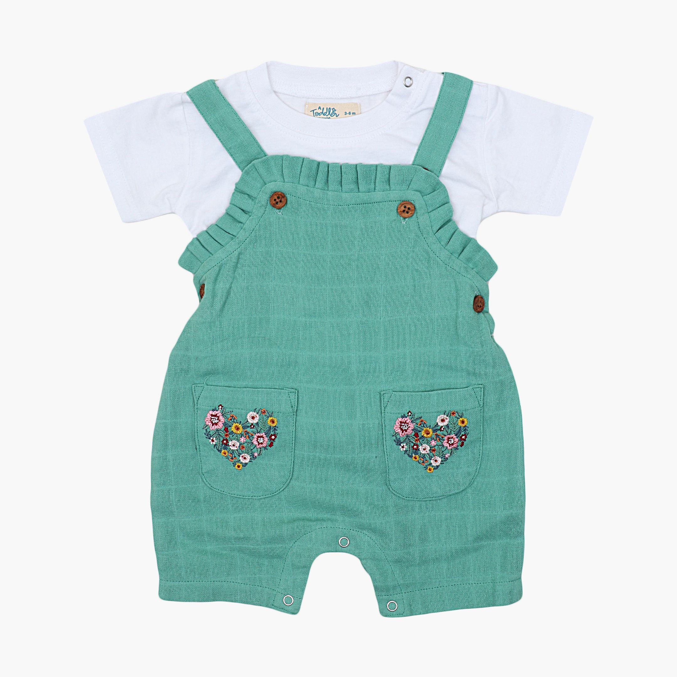 Muslin Frill Dungarees for Baby Girls