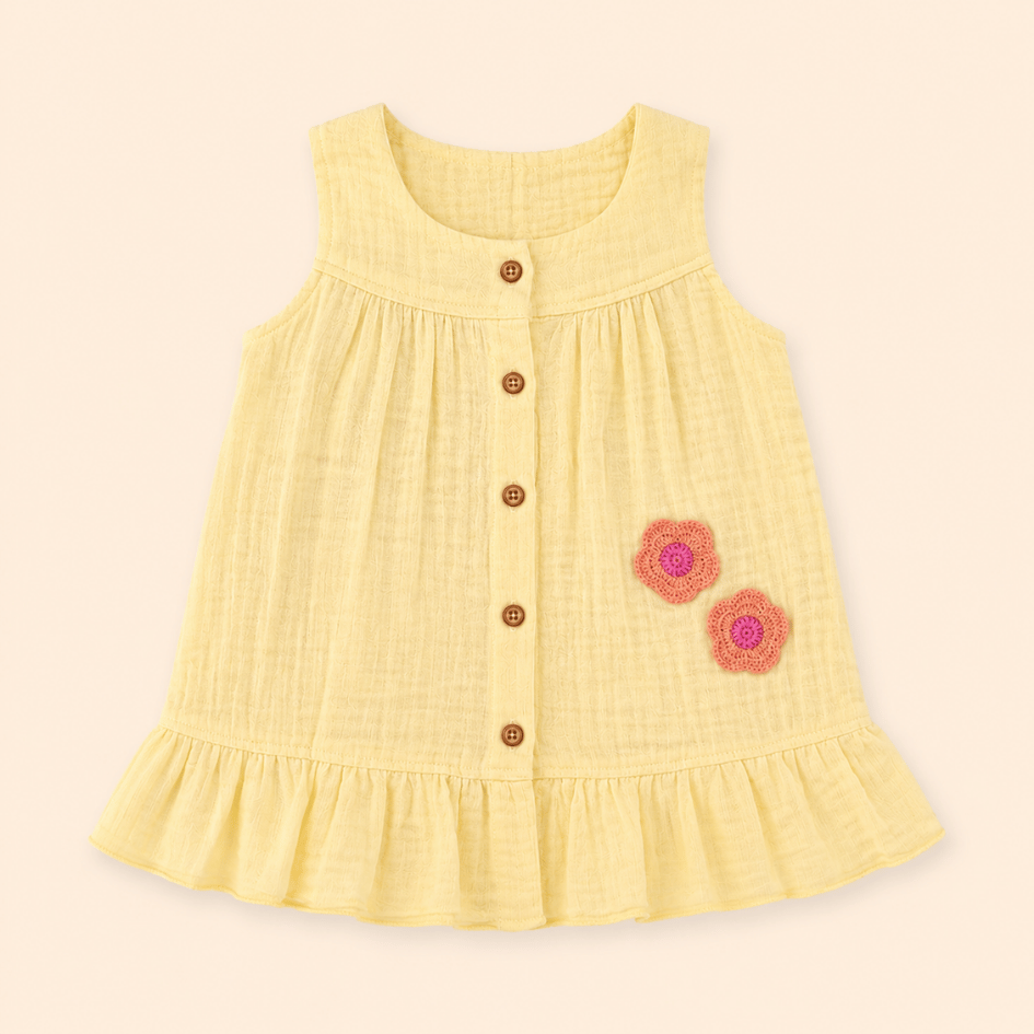 Buttercup Bloom - Crinkled Muslin A-line Sleeveless Frock