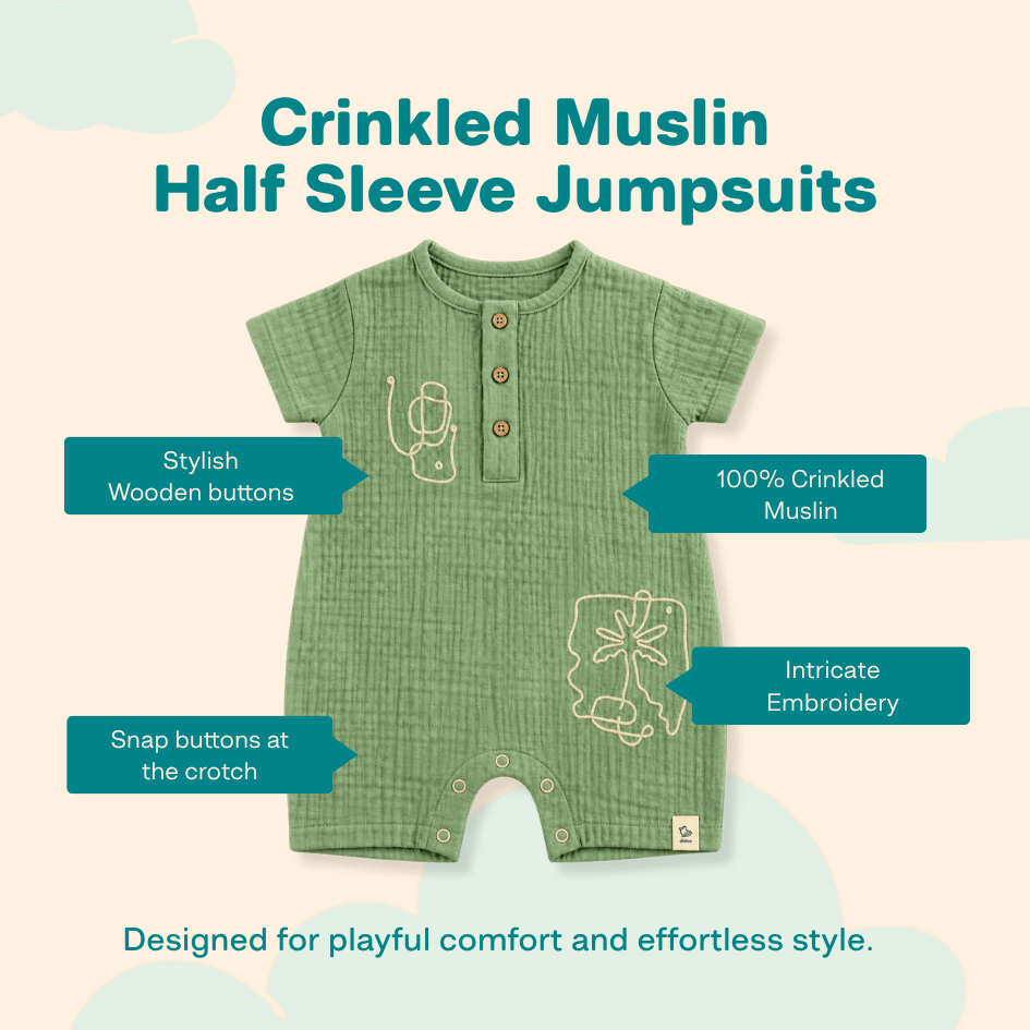 Vanilla Sand - Crinkled Muslin Half Sleeve Jumpsuit