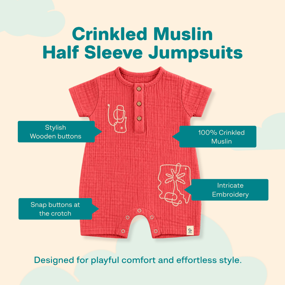 Vanilla Sand - Crinkled Muslin Half Sleeve Jumpsuit