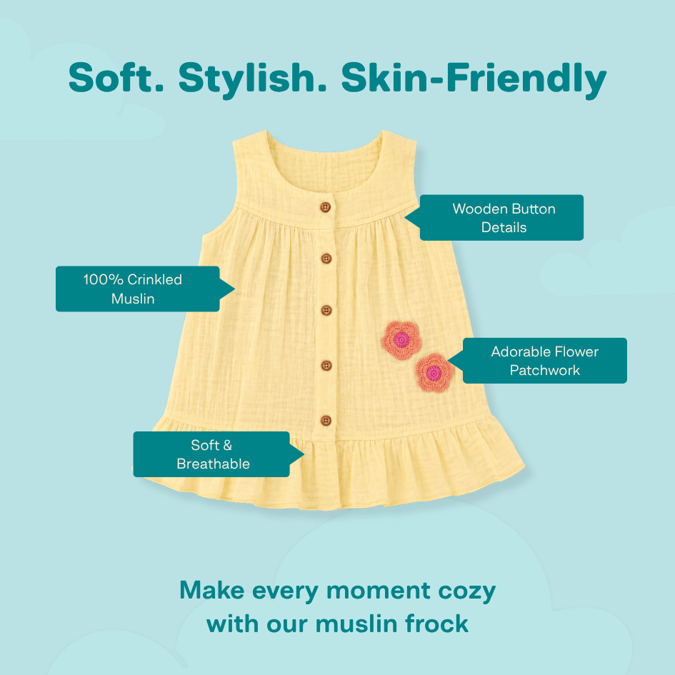 Buttercup Bloom - Crinkled Muslin A-line Sleeveless Frock