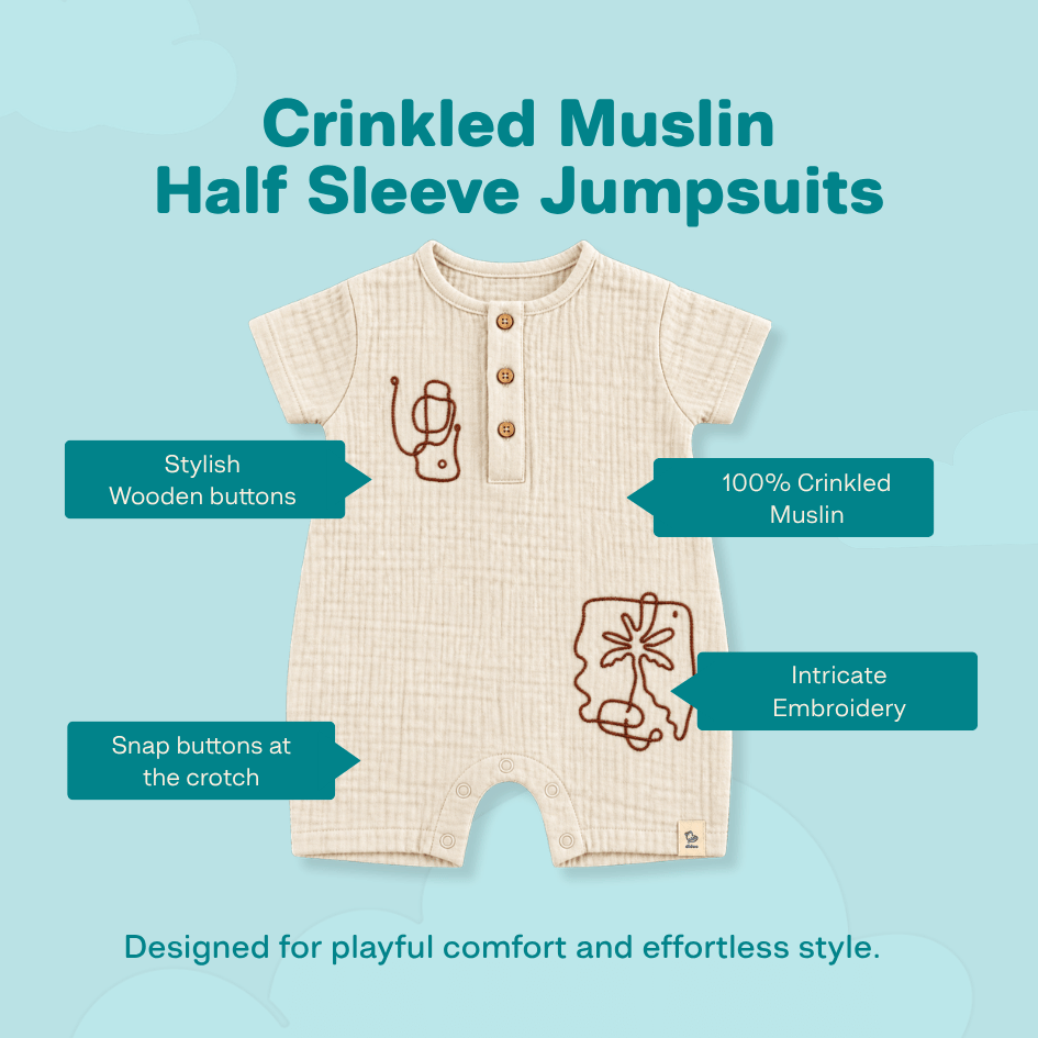 Vanilla Sand - Crinkled Muslin Half Sleeve Jumpsuit