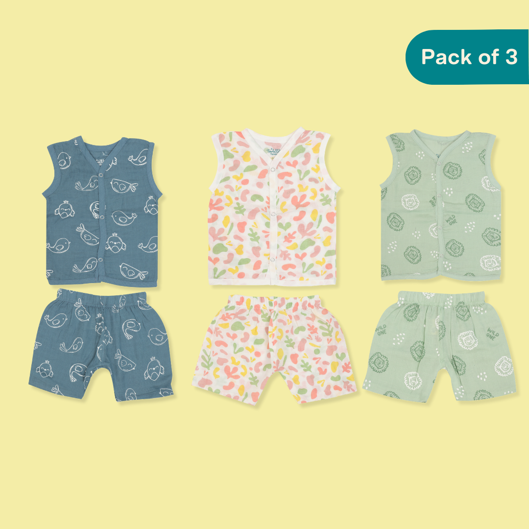 Roarplane Mode - Dyed Muslin Jabla and Shorts for Babies and Toddlers - Pack of 3