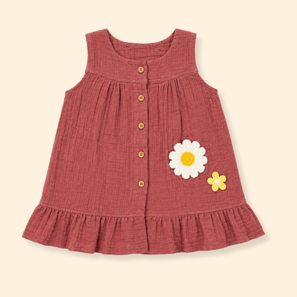 Buttercup Bloom - Crinkled Muslin A-line Sleeveless Frock