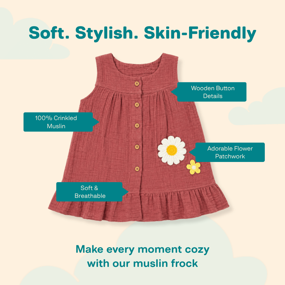 Buttercup Bloom - Crinkled Muslin A-line Sleeveless Frock
