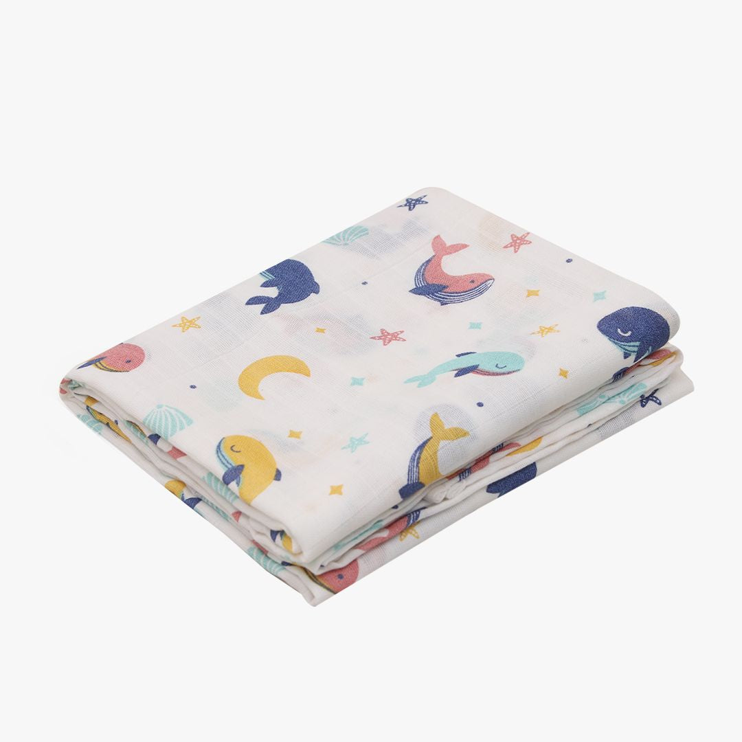 Newborn Whale Star Muslin Cotton Swaddles(Pack of 2)