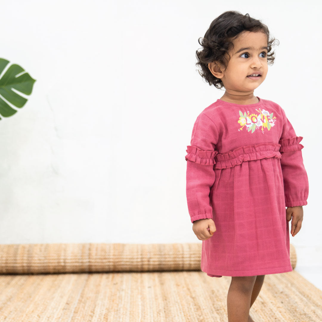 Love Stitch Full Sleeve Muslin Frock For 6 months to 5 years
