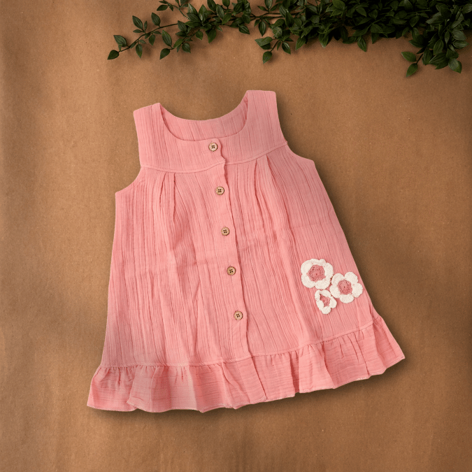 Blush Puff - Crinkled Muslin A-line Sleeveless Frock