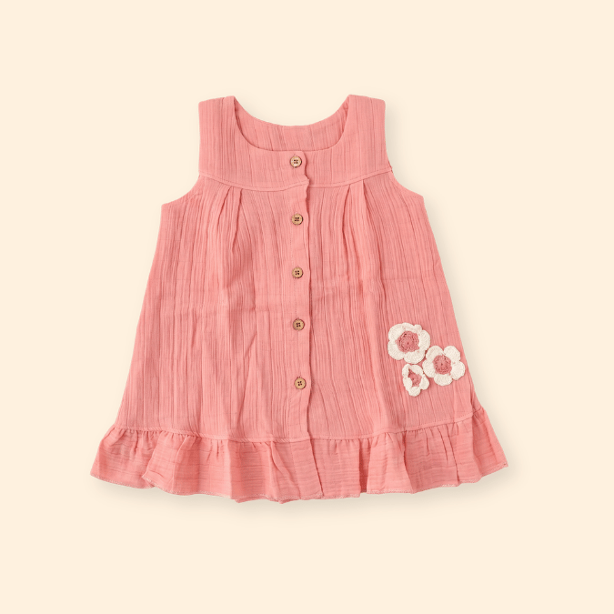 Blush Puff - Crinkled Muslin A-line Sleeveless Frock