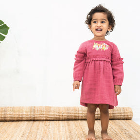 Baby Love Stitch Full Sleeve Muslin Frock