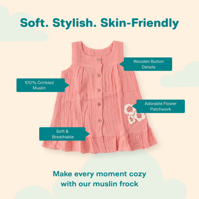 Blush Puff - Crinkled Muslin A-line Sleeveless Frock