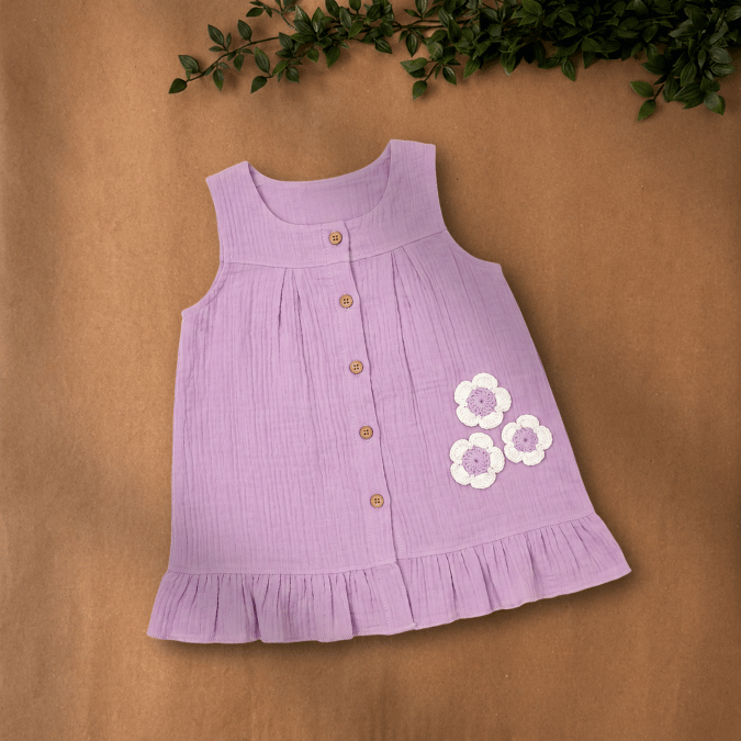 Blush Puff - Crinkled Muslin A-line Sleeveless Frock