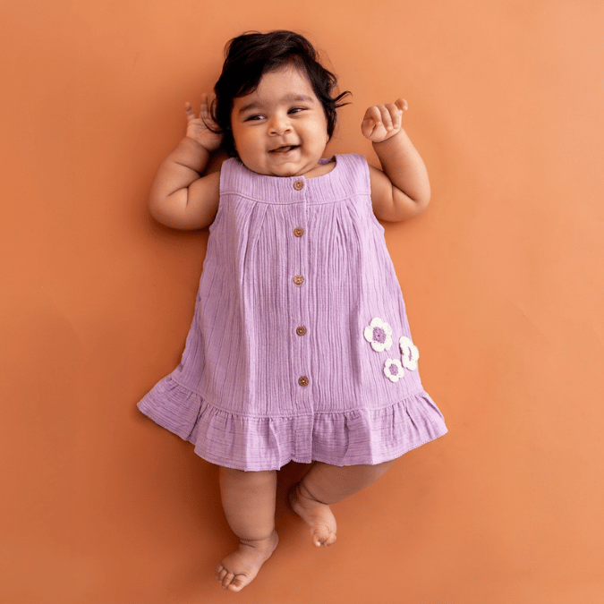 Blush Puff - Crinkled Muslin A-line Sleeveless Frock