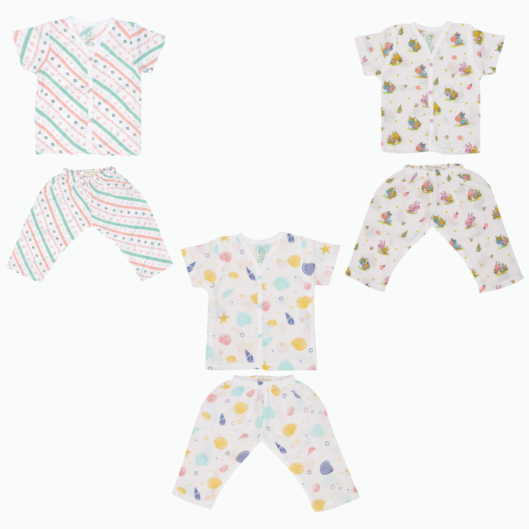 Muslin Sleep Suit for babies and kids (Unisex) Shell Snuggle - Pack of 3
