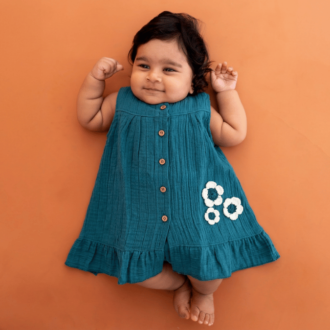Little Leaf - Crinkled Muslin A-line Sleeveless Frock