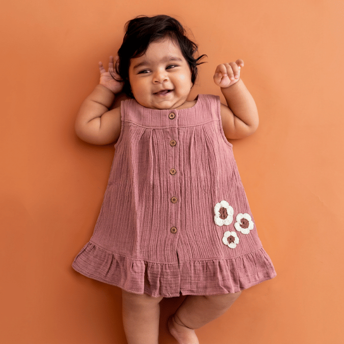 Blush Puff - Crinkled Muslin A-line Sleeveless Frock
