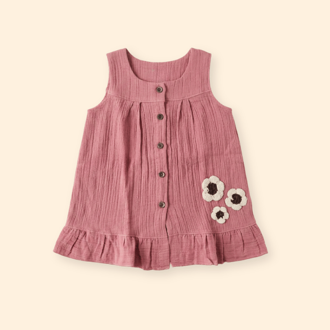Blush Puff - Crinkled Muslin A-line Sleeveless Frock