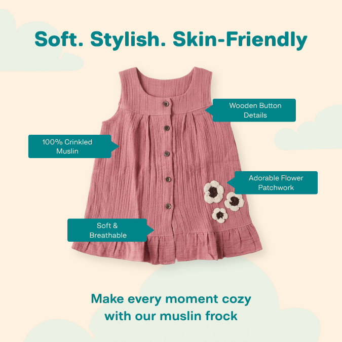 Blush Puff - Crinkled Muslin A-line Sleeveless Frock