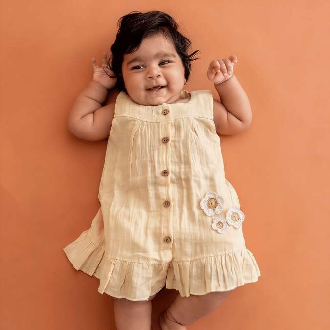Butter Bloom - Crinkled Muslin A-line Sleeveless Frock