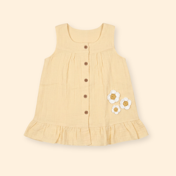 Blush Puff - Crinkled Muslin A-line Sleeveless Frock